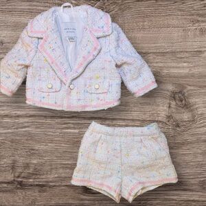 Colorful Tweed Baby Jacket and Shorts Set
